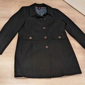 Tommy Hilfiger Womens Button Up Pea Coat Black